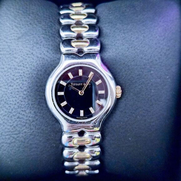 Vintage Tiffany & Co. Tesoro Diamond Black Dial 18K Gold Stainless Steel Quartz main image 10